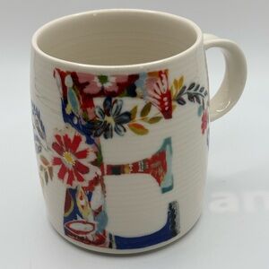 Anthropologie Monogram Coffee Mug Initial Letter E Cup Starla Halfmann Floral